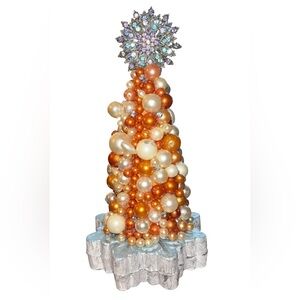 Vintage Creamsicle Faux Pearl Jewelry Christmas Tree 9 1/2” Tall
